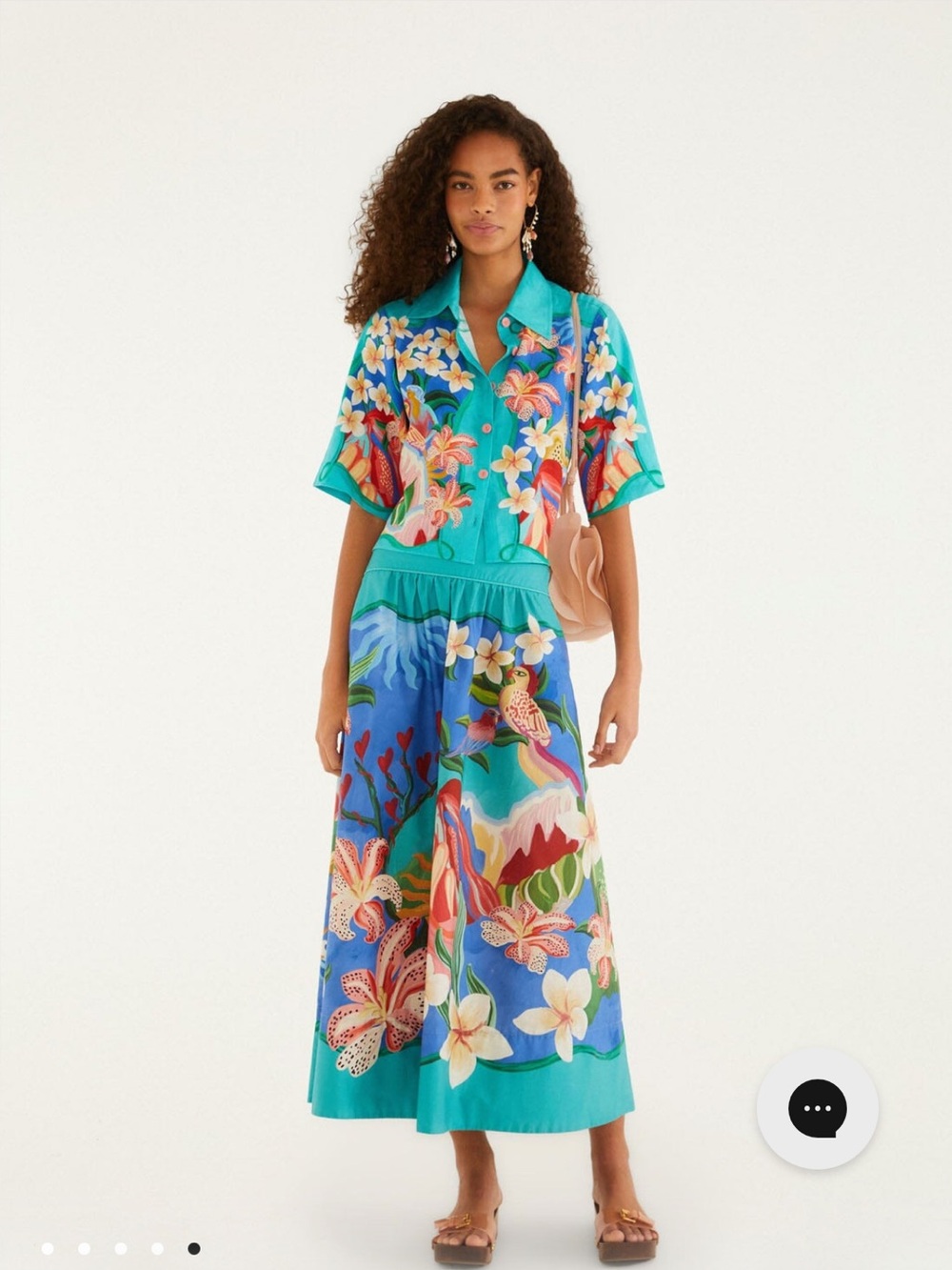 Vibrant Farm Rio Garden of Life Pockets Turquoise Floral Midi Skirt 🌴🌸🩵 - Picture 5 of 8